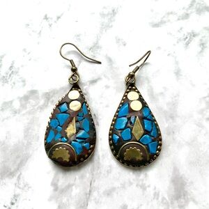Gemstone Imbedded Brass Earrings